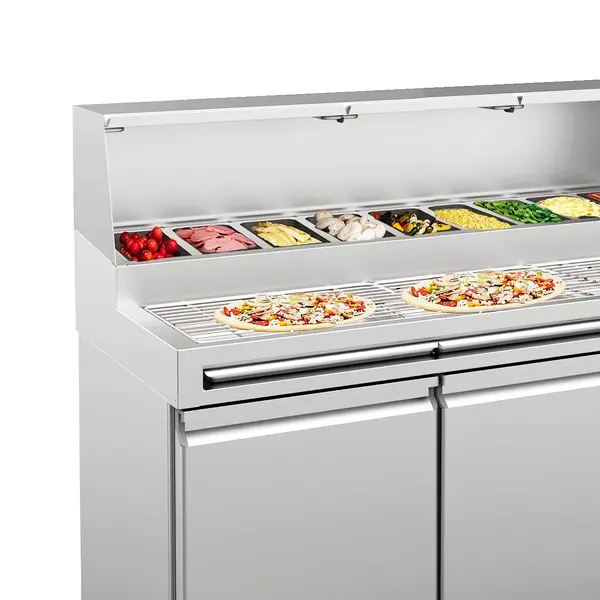 Pizzawerkbank | PRO LINE | 460L | 2 Deuren (EN600x400) | Boven 9x 1/3 GN | -2°C/+8°C | Geforceerd | Wielen (Geremd) | 1790x850x900/1300(h)mm