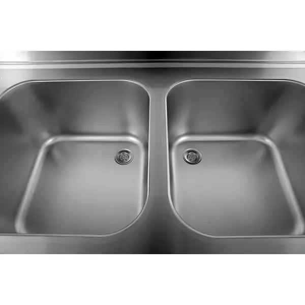 Spoeltafel | RVS | 2 Spoelbakken (Rechts) + Afdruipvlak | Bodemschap + Voorlader | Achteropstand | Gelaste Constructie | 2000x700x850(h)mm