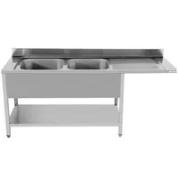 UNNINOX Spoeltafel | RVS | 2 Spoelbakken (Links) + Afdruipvlak | Bodemschap + Voorlader | Achteropstand | Gelaste Constructie | 1800x700x850(h)mm