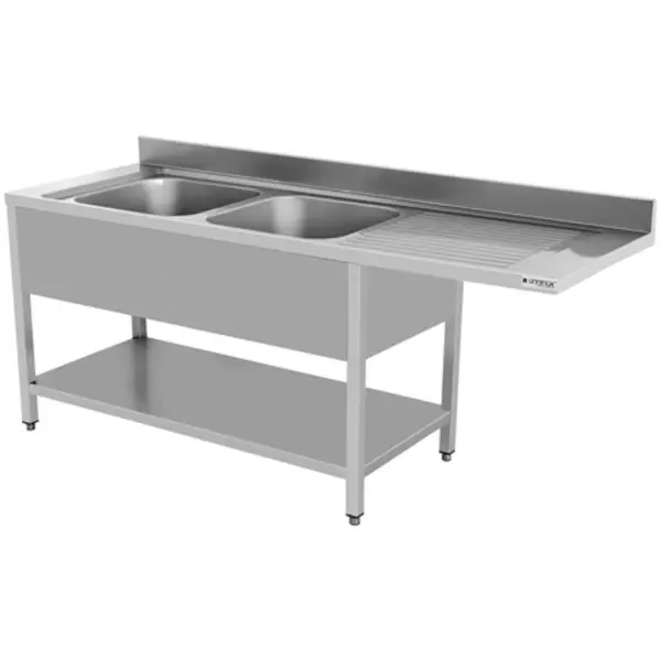 RVS spoeltafel met achteropstand en bodemschap zelfmontage | 2 kuipen links met ruimte voor vaatwasser | 1800x700x850(h)mm