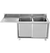 UNNINOX Spoeltafel | RVS | 2 Spoelbakken (Rechts) + Afdruipvlak | Schuifdeuren + Voorlader | Achteropstand | 2000x700x850(h)mm