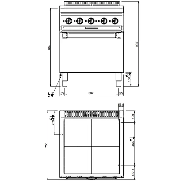 Fornuis + Oven | MAGISTRA PLUS 700 | Elektrisch | 4 Kookpunten (300x300) + 2/1 GN Oven | 15.3kW (400V) | 700x714x850(h)mm