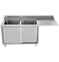 UNNINOX RVS spoeltafel met opstaande rand & schuifdeuren | 2 kuipen links met ruimte voor vaatwasser | 2000x700x850(h)mm