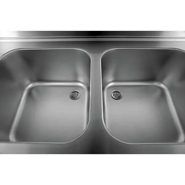 RVS spoeltafel met opstaande rand & schuifdeuren | 2 kuipen links met ruimte voor vaatwasser | 2000x700x850(h)mm