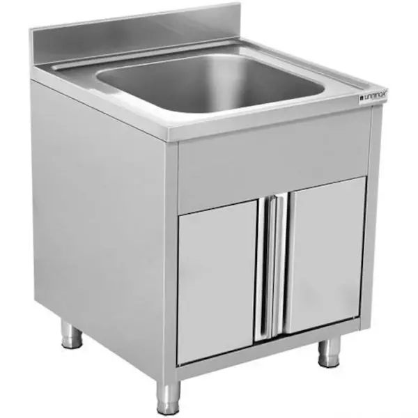 Spoeltafel RVS met opstaande rand en  klapdeuren | 1 kuip | 800x700x850(h)mm