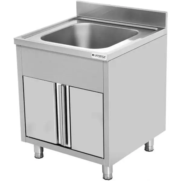 Spoeltafel RVS met opstaande rand en  klapdeuren | 1 kuip | 800x700x850(h)mm