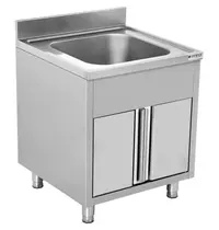 UNNINOX Spoeltafel RVS met opstaande rand en  klapdeuren | 1 kuip | 700x700x850(h)mm