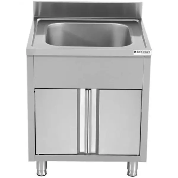 Spoeltafel RVS met opstaande rand en klapdeuren | 1 kuip | 600x700x850(h)mm