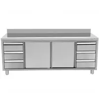 UNNINOX RVS werkbank met opstaande rand 2 schuifdeuren & 3+3 lades 1/1 GN | 1800x700x850(h)mm