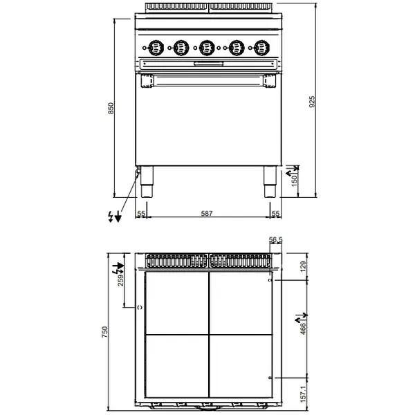 Fornuis + Heteluchtoven | MAGISTRA PLUS 700 | Elektrisch | 4 Kookpunten (300x300) + 1/1 GN Oven | 12.6kW (400V) | 700x714x850(h)mm