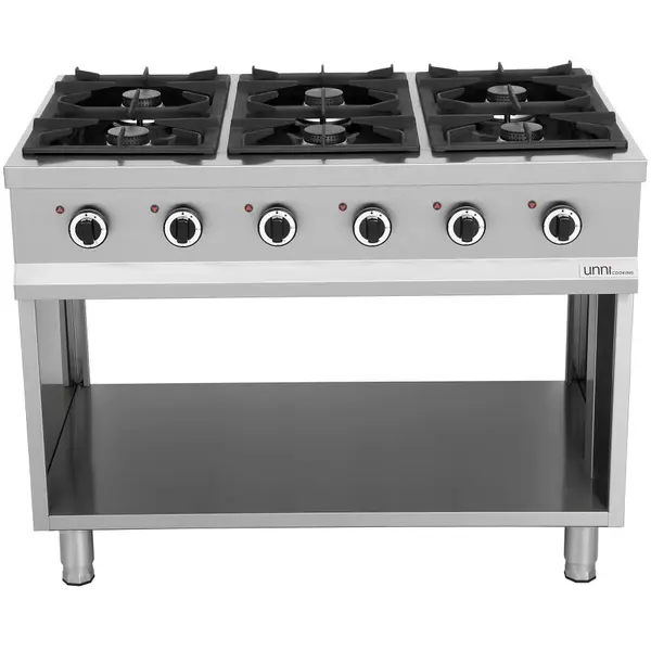 Fornuis | Gas | 6 Branders (6x 6.5kW) | Waakvlam | Open Onderkast | 1100x700x850(h)mm