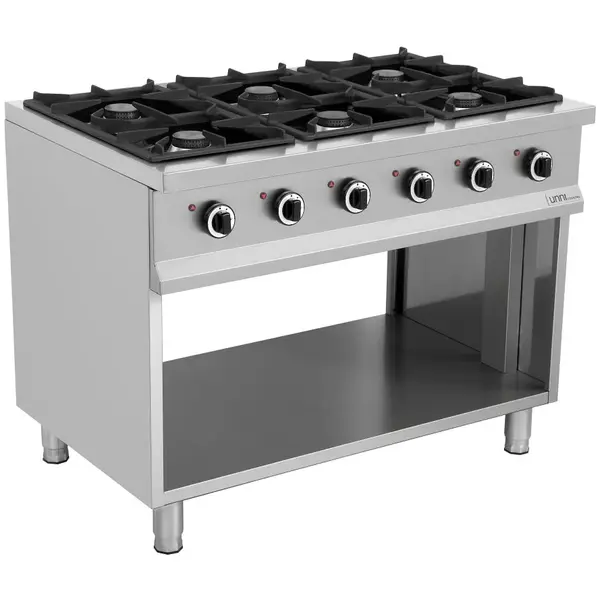 Gasfornuis | 6 Branders (6x 6.5kW) | Open Onderkast | 1100x700x850(h)mm