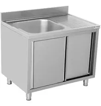 UNNINOX RVS spoeltafel met achteropstand |  1 spoelbak links - druipvlak rechts | 2 schuifdeuren | 1400x700x850(h)mm