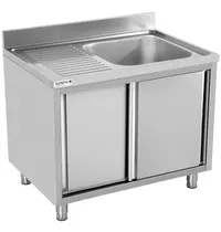 UNNINOX RVS spoeltafel met achteropstand |  1 spoelbak rechts - druipvlak links | 2 schuifdeuren | 1000x700x850(h)mm