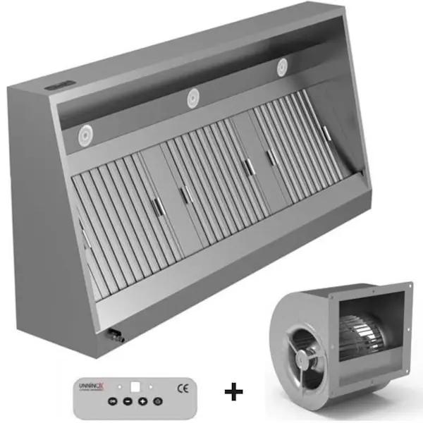 Afzuigkap | Schuin Model | Incl. Motor | 2200m³/u | Regelaar + Verlichting | 3000x950x520(h)mm