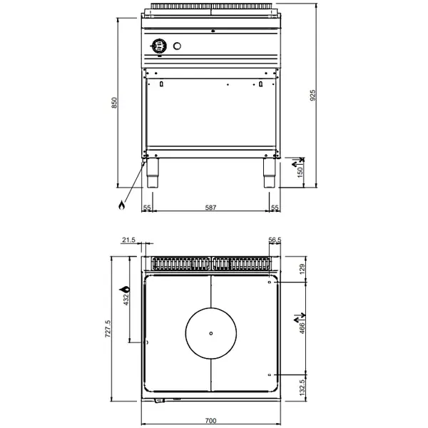 Doorkookplaat | MAGISTRA PLUS 700 | Gas | 9kW | Piëzo Ontsteking | Open Onderkast | 700x714x850(h)mm