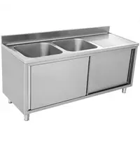 UNNINOX Spoeltafel | RVS | 2 Spoelbakken Links + Achteropstand + Schuifdeuren | 1600x700x850(h)mm