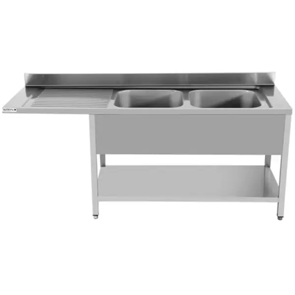 Spoeltafel | RVS | Achteropstand + Bodemschap | Zelfmontage | 1 Kuip Rechts + Ruimte Vaatwasser Links | 1400x700x850(h)mm