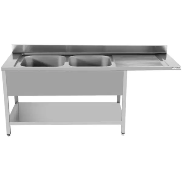 Spoeltafel | RVS | Achteropstand + Bodemschap | Zelfmontage | 1 Kuip Links + Ruimte Vaatwasser Rechts | 1400x700x850(h)mm