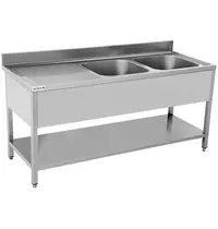 UNNINOX Spoelwerktafel | RVS | Rechts 2 Spoelbakken + Bodemschap | Zelfmontage | Achteropstand | 2000x700x850(h)mm