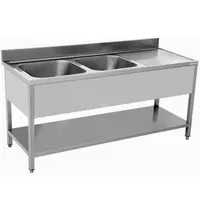 UNNINOX Spoelwerktafel | RVS | Links 2 Spoelbakken + Bodemschap | Zelfmontage | Met Achteropstand | 2000x700x850(h)mm