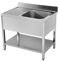 UNNINOX Spoelwerktafel | RVS | Rechts 1 Spoelbak + Bodemschap | Zelfmontage | Achteropstand | 1400x700x850(h)mm