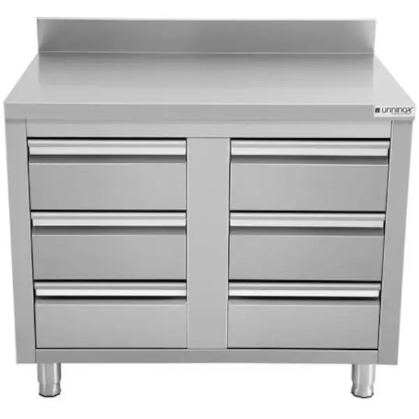 Werktafel | RVS | 6 Laden | Achteropstand | 1000x700x850(h)mm