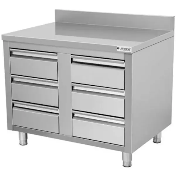 Werktafel | RVS | 6 Laden | Achteropstand | 1000x700x850(h)mm