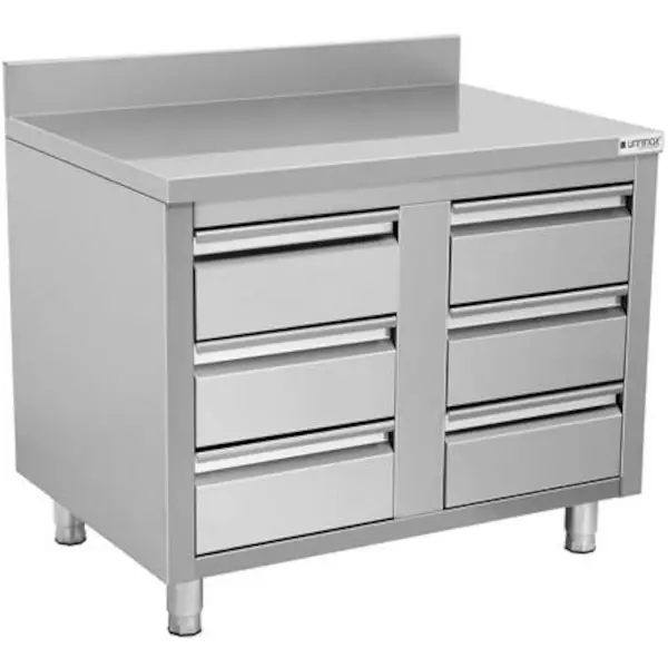 Werktafel | RVS | 6 Laden | Achteropstand | 1000x700x850(h)mm