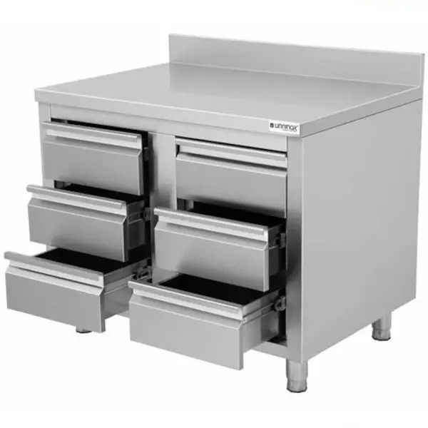 Werktafel | RVS | 6 Laden | Achteropstand | 1000x700x850(h)mm