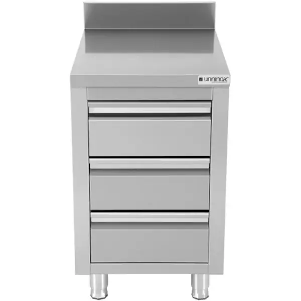 Werktafel | RVS | 3 Laden | Achteropstand | 500x700x850(h)mm