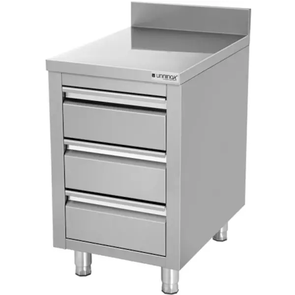 Werktafel | RVS | 3 Laden | Achteropstand | 500x700x850(h)mm