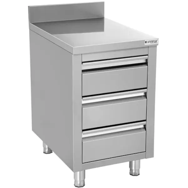 Werktafel | RVS | 3 Laden | Achteropstand | 500x700x850(h)mm