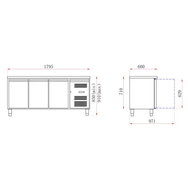Koelwerkbank | 417L | 2 Deuren + 2 Laden (1/1 GN) | +2°C/+8°C | Geforceerd | 1795x700x850(h)mm