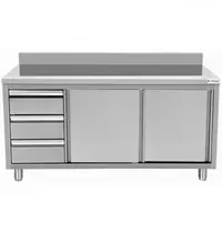 UNNINOX Werkbank | RVS | Schuifdeuren + Laden (Links) | Diepte 700 | Hoogte 850/900 | Breedte 1200-2000 | Achteropstand