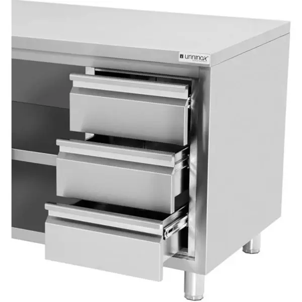 Werkbank | RVS | Schuifdeuren + Laden (Rechts) | Diepte 700 | Hoogte 850/900 | Breedte 1200-2000