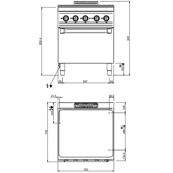 Doorkookplaat  + Oven | MAGISTRA PLUS 700 | Elektrisch | 4 Zones + 2/1 GN Oven | 14.3kW (400V) | 700x714x850(h)mm