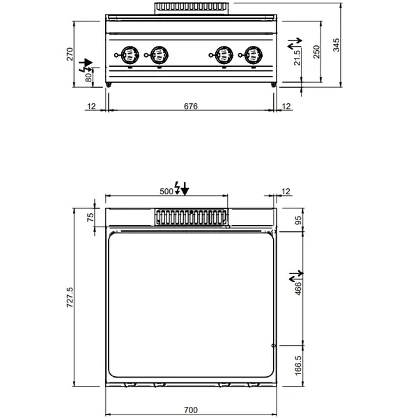 Doorkookplaat | MAGISTRA PLUS 700 | Elektrisch | 4 Zones | 9kW (400V) | 700x714x250(h)mm