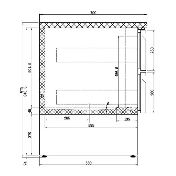 Koelwerkbank | COMPACT LINE | 400L | 6 Laden (1/1 GN) | +2°C/+8°C | Statisch + Ventilator | 1365x700x875(h)mm