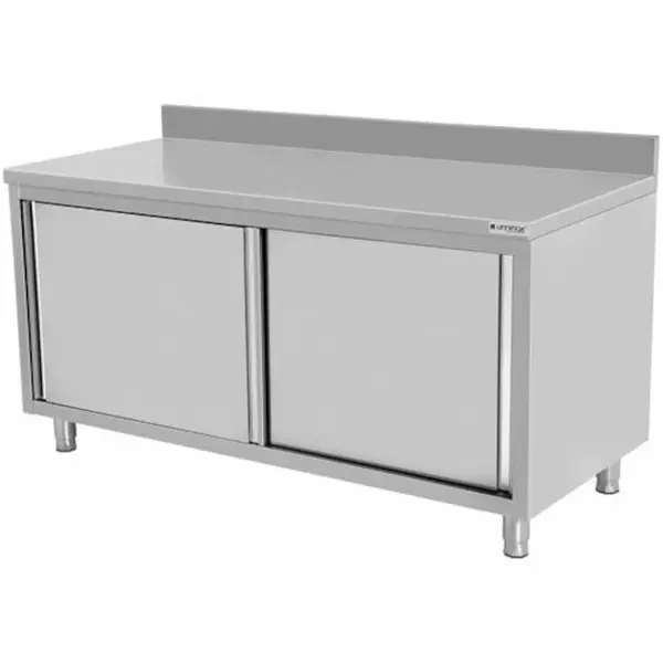 RVS Werkbank met Schuifdeuren + Achteropstand | 700mm diep | 850mm hoog