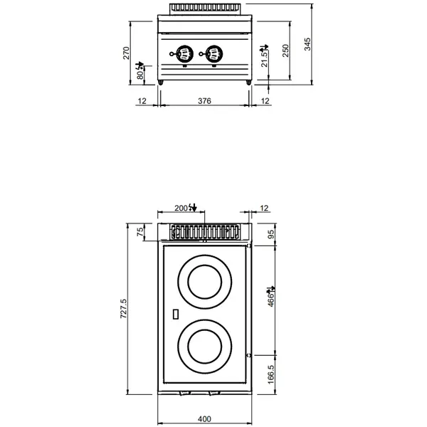Glaskeramisch Fornuis | MAGISTRA PLUS 700 | Elektrisch | 2 Kookpunten | 4.3kW (400V) | 400x714x250(h)mm