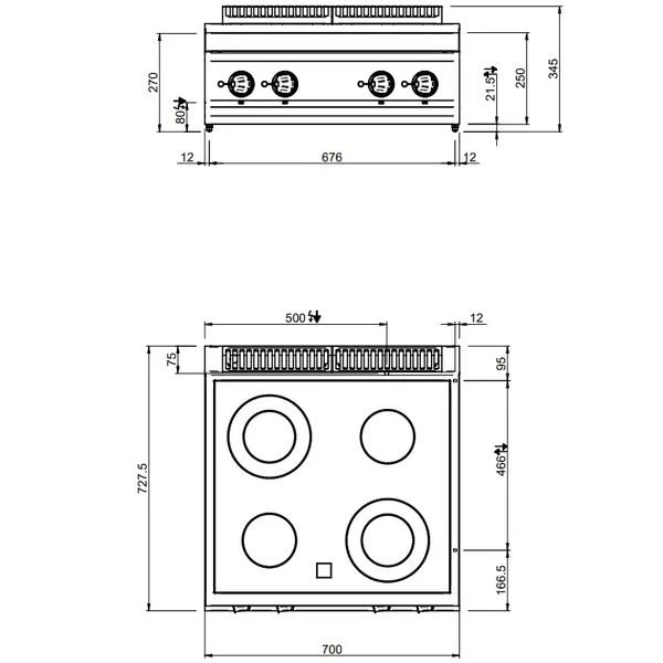 Glaskeramisch Fornuis | MAGISTRA PLUS 700 | Elektrisch | 4 Kookpunten | 8.6kW (400V) | 700x714x250(h)mm