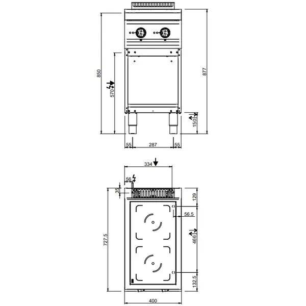Inductiefornuis | MAGISTRA PLUS 700 | 2 Kookpunten | 7kW (400V) | Open Onderkast | 400x714x850(h)mm
