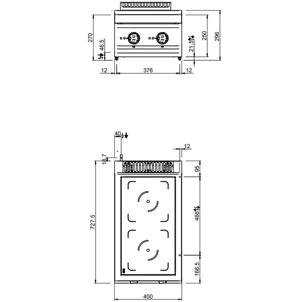 Inductiefornuis | MAGISTRA PLUS 700 | 2 Kookpunten | 7kW (400V) | 400x714x250(h)mm
