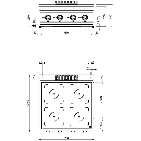 Inductiefornuis | MAGISTRA PLUS 700 | 4 Kookpunten | 14kW (400V) | 700x714x250(h)mm