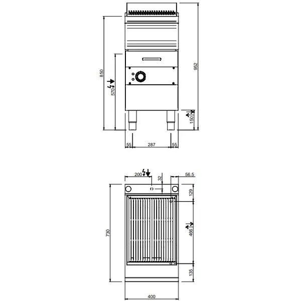 Stoomgrill | MAGISTRA PLUS 700 | Elektrisch | Oppervlak 352x475 (Gietijzer) | 6kW (400V) | Uitneembare Waterlade | 400x714x850(h)mm