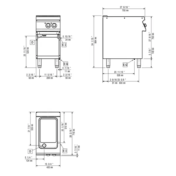 Multifunctionele Varipan | MAXIMA 700+ | Elektrisch | 11L | 120°C/300°C | 5kW (230V-3F) | Aftapkraan | Open Onderkast | 400x700x849/864(h)mm