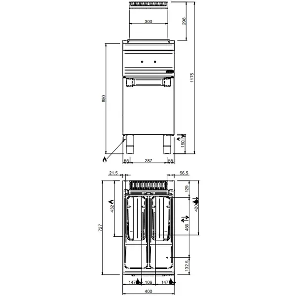 Friteuse | MAGISTRA PLUS 700 | Gas | 7+7L | 90°C/190°C | 12.5kW | Aftapkranen | Piëzo Ontsteking | 400x714x850/1180(h)mm