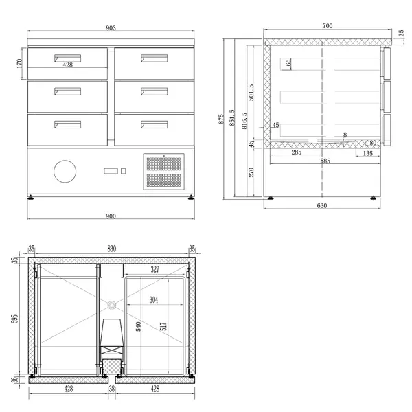 Koelwerkbank | 240L | 6 Laden (1/1 GN) | +2°C/+8°C | Geventileerd | 0.16kW | 903x700x850(h)mm