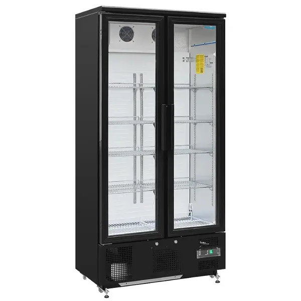 Drankenkoeling | 490L | Zwart | +2°C/+8°C | Statisch + Ventilator | Draaideuren | Wielen | 920x514x1880(h)mm